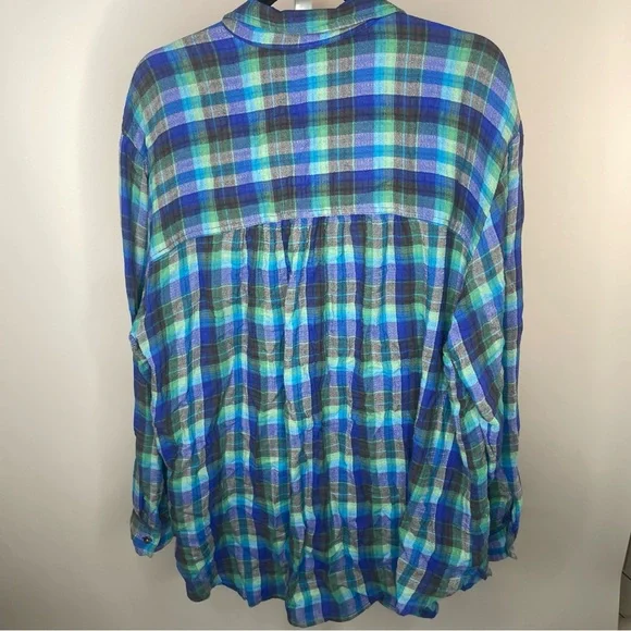 Pilcro | Anthropologie Hadley Relaxed Button Down Shirt Blue Green Size XL - Picture 5 of 13
